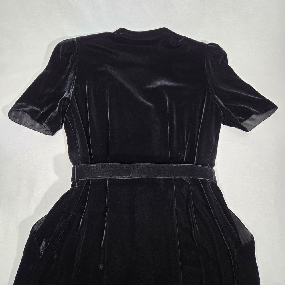 VINTAGE Academia Y2K Sirencore BLACK VELVET Pocket Belt Midi Dress Women Size 10 - Picture 10 of 16